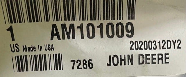 New OEM Genuine John Deere Tube, Part # AM101009