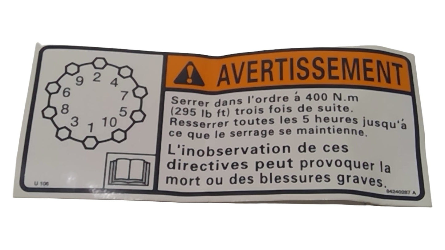 New OEM Genuine CNHi, Decal Warning - Part # 84240287