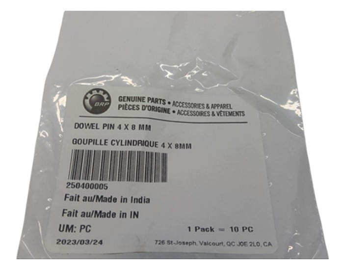 New OEM Genuine Bombardier Recreational Products, Dowel Pin 4 X 8 Mm - Part # 250400005