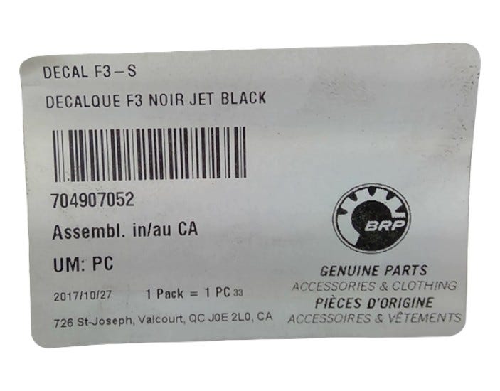 New OEM Genuine Bombardier Recreational Products, Decal F3-S - Part # 704907052