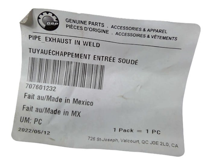 New OEM Genuine Bombardier Recreational Products, Exhaust Pipe In Weld - Part # 707601232