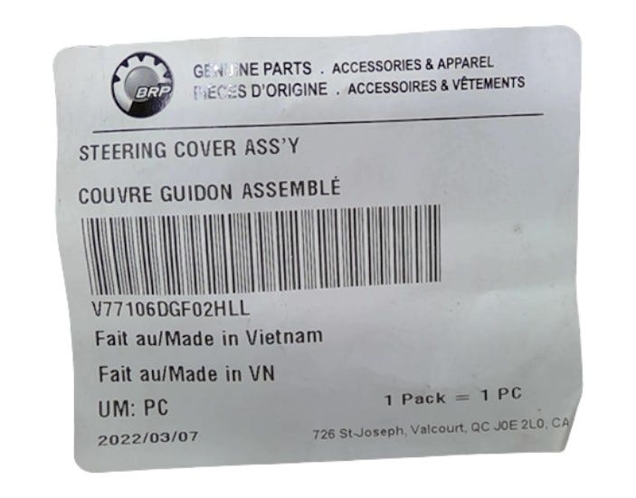 New OEM Genuine Bombardier Recreational Products, Steering Cover Asm - Part # V77106DGF02HLL