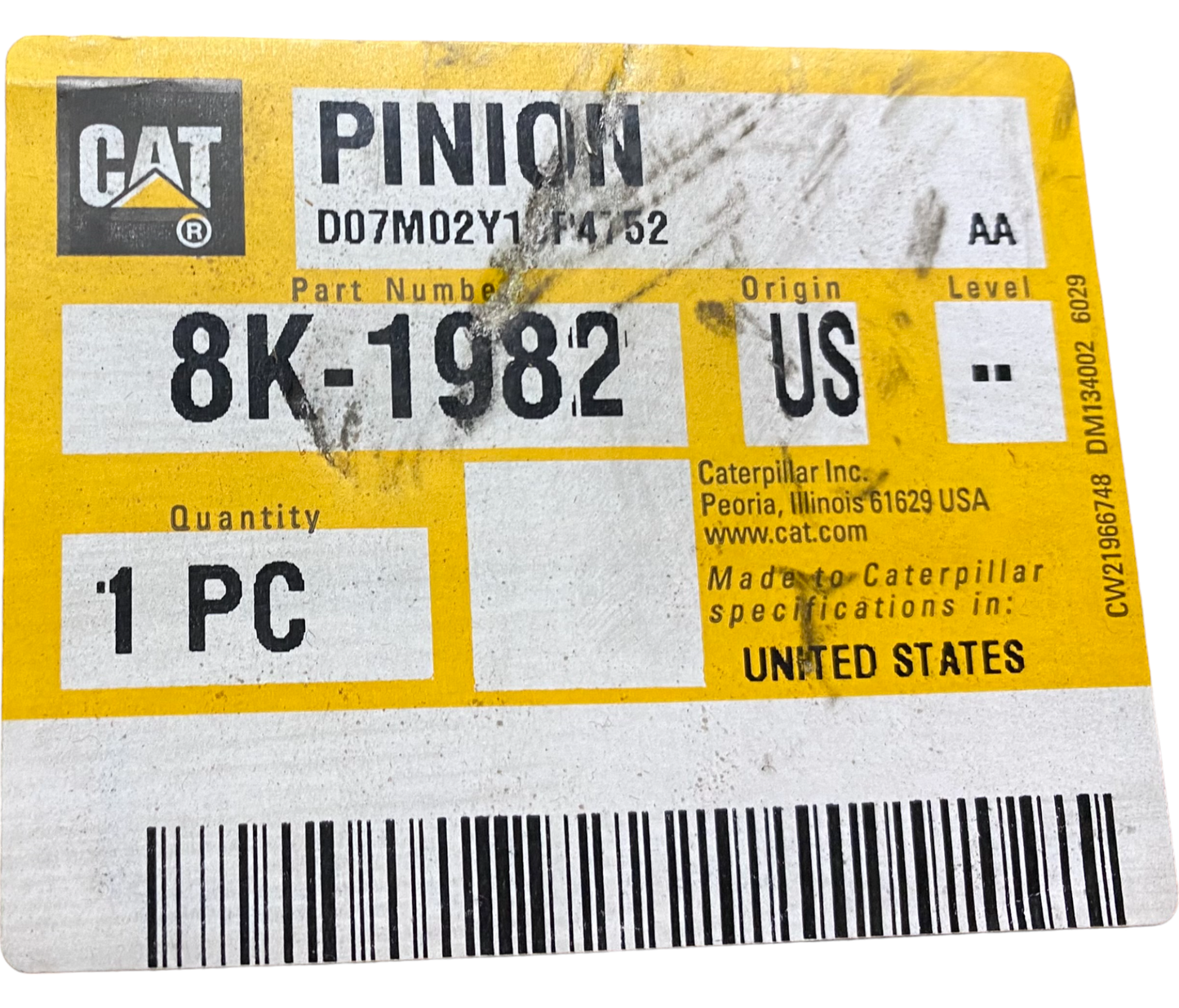 New OEM Genuine Caterpillar, Pinion - Part # 8K1982