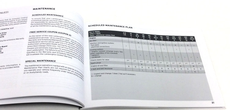 New 2012 Lamborghini Aventador LP700-4 Owner’s Warranty Maintenance Handbook – U.S.A. Specification