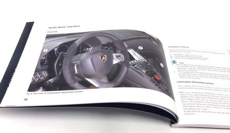 New 2012-2017 Lamborghini Aventador LP700-4 Owner’s Infotainment Operations Handbook – U.S.A. Specification