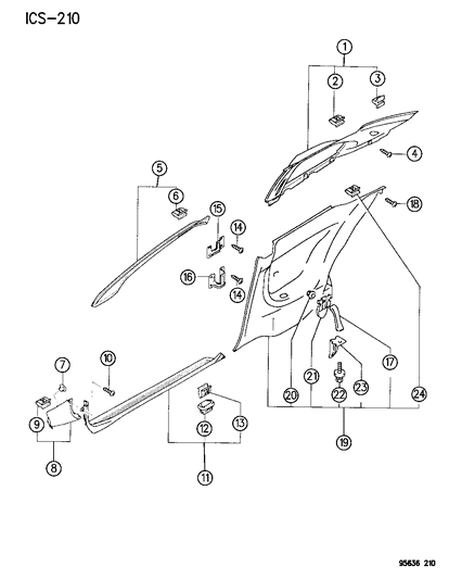 New 1995-2000 Fits Chrysler Avenger Molding A Pillar - Part # MR712930
