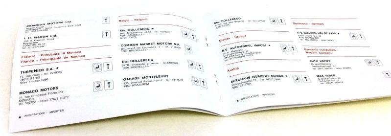 New 1966–1978 Lamborghini Dealer Directory Manual Handbook – Miura, Countach LP400, Islero, Espada