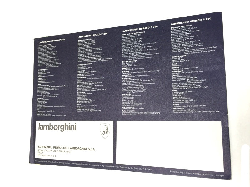 OEM Lamborghini Urraco P250 Sales Brochure