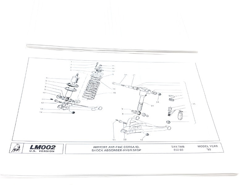 New 1986-1993 Lamborghini LM002 USA Fuel Injected Spec Parts & Illustrations Catalogue