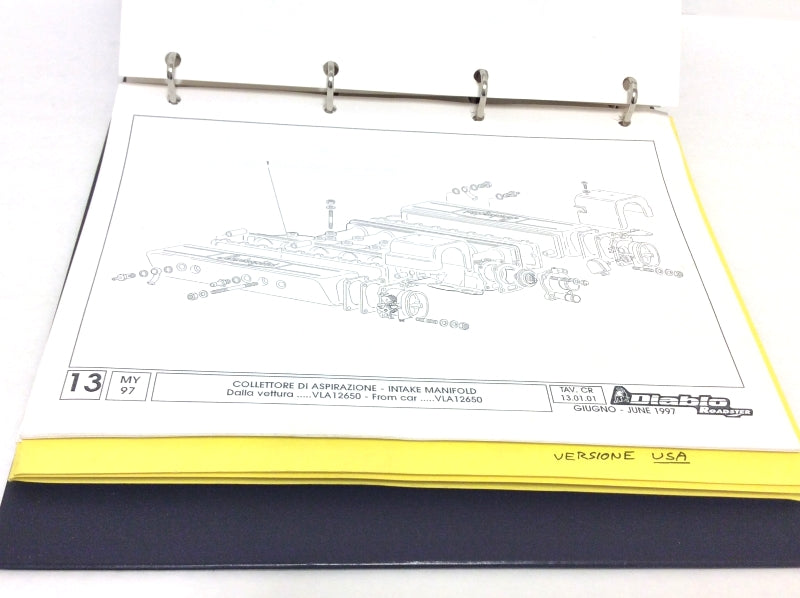New OEM 1997 Lamborghini Diablo Roadster Parts & Illustrations Catalogue 901325729