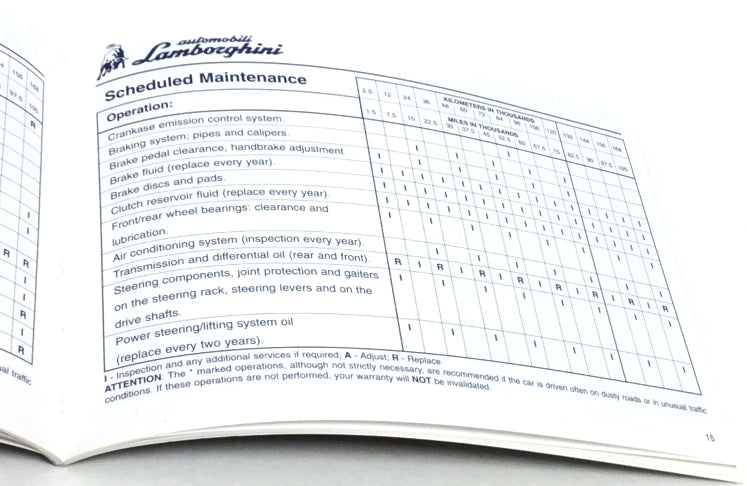 New 1999 Lamborghini Diablo Warranty & Maintenance Handbook Manual