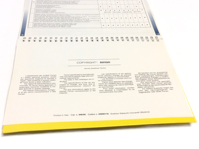 New OEM 1995 Ferrari 456GT Euro Spec Owners Manual Handbook - Cat. 940/95