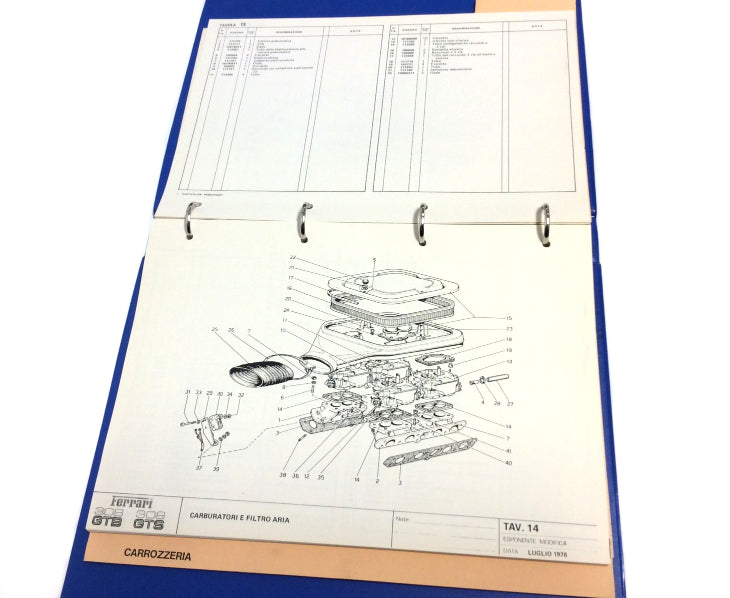 OEM 1978 Ferrari 308 GTB - 308GTS USA Version Parts Illustration Manual