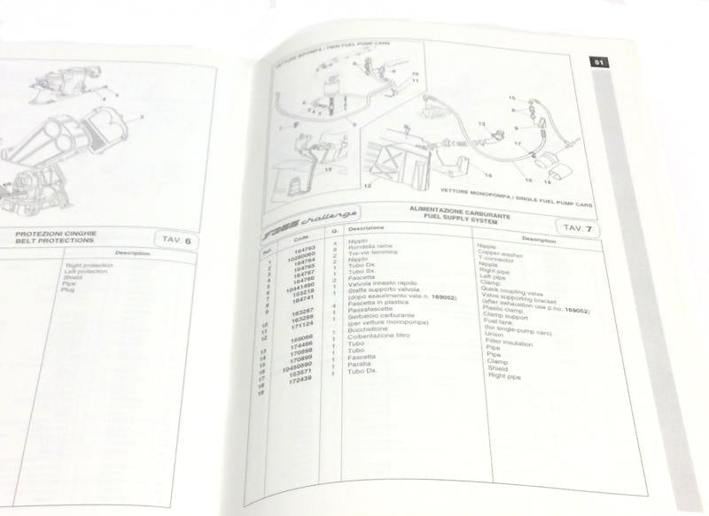 New OEM 1999 Ferrari F355 Challenge Factory Parts, Technical Workshop Illustrations Manual – Cat. 1460/99
