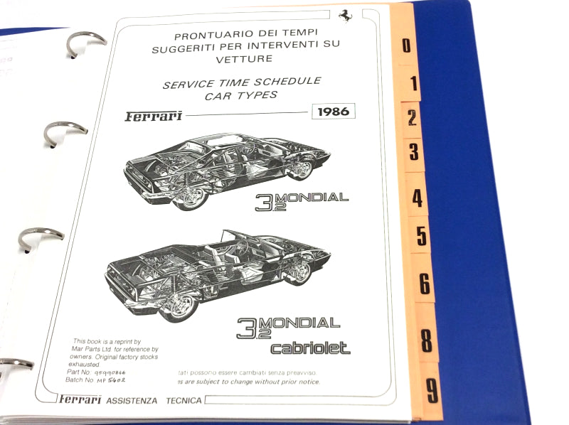 OEM 1986 Ferrari Mondial 3.2 Service Times Illustration Manual (Marparts Version)