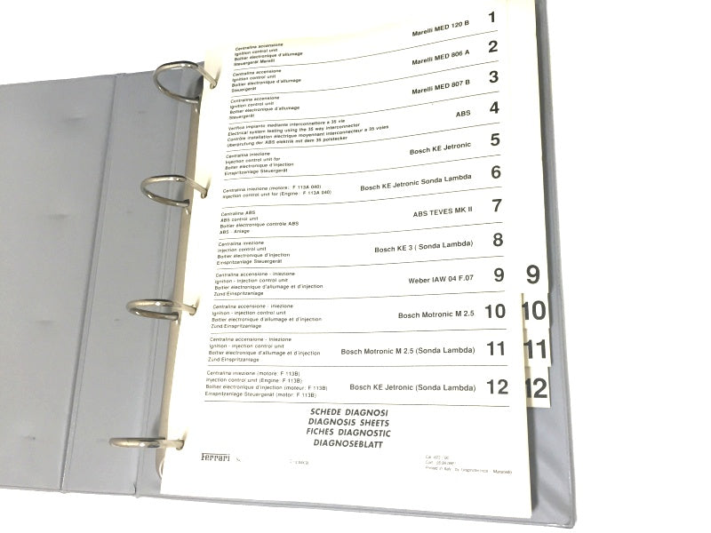 New OEM Ferrari Volume 2 Diagnosis Workshop Manual Yellow/Grey Binder Inserts - Sections 8, 9, 10, 11, and 12