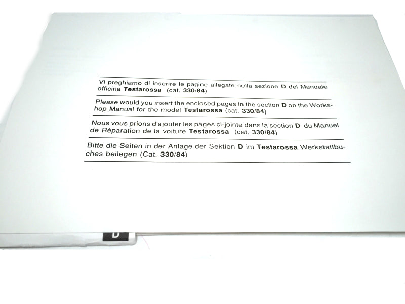 New OEM Ferrari Testarossa Workshop & Illustrations Injection & Ignition Repair Manual Section D