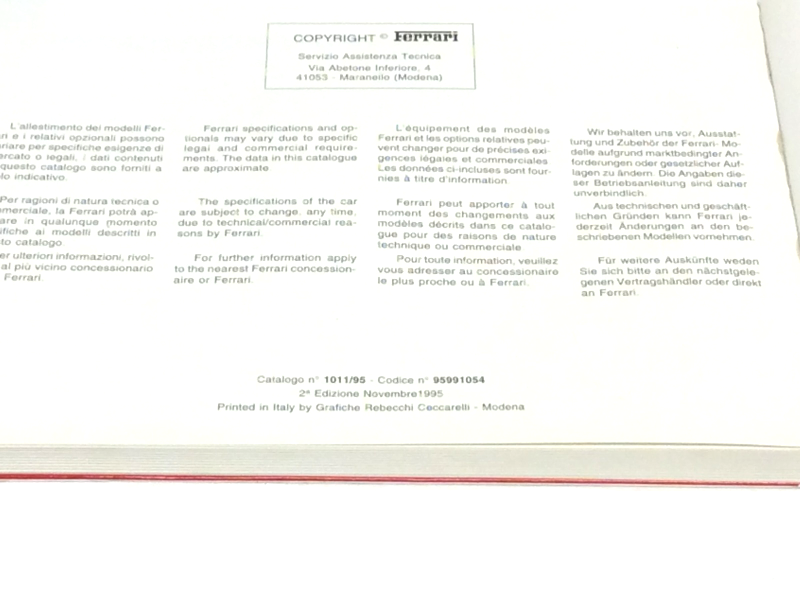New OEM Ferrari F50 Europe Owner’s Handbook / Operating Manual – 2nd Edition, Cat. #1011/95 (November 1995)