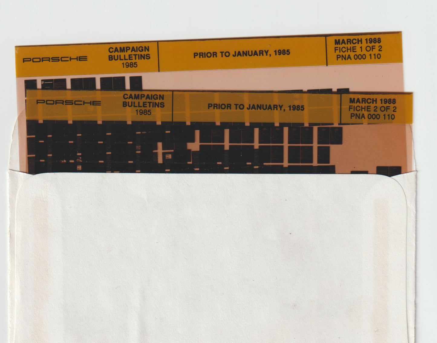 New OEM 1984-1988 Porsche Campaign Bulletins Service Manual Microfiche, Part # PNA-000-110