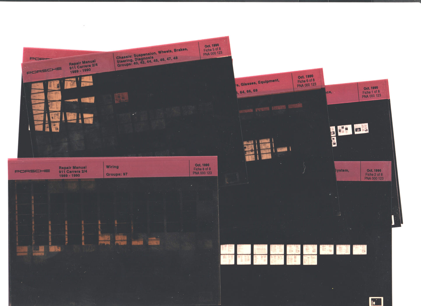 New OEM 1989-1990 Porsche Carrera 2/4 Repair Service Manual Microfiche, Part # PNA-000-123