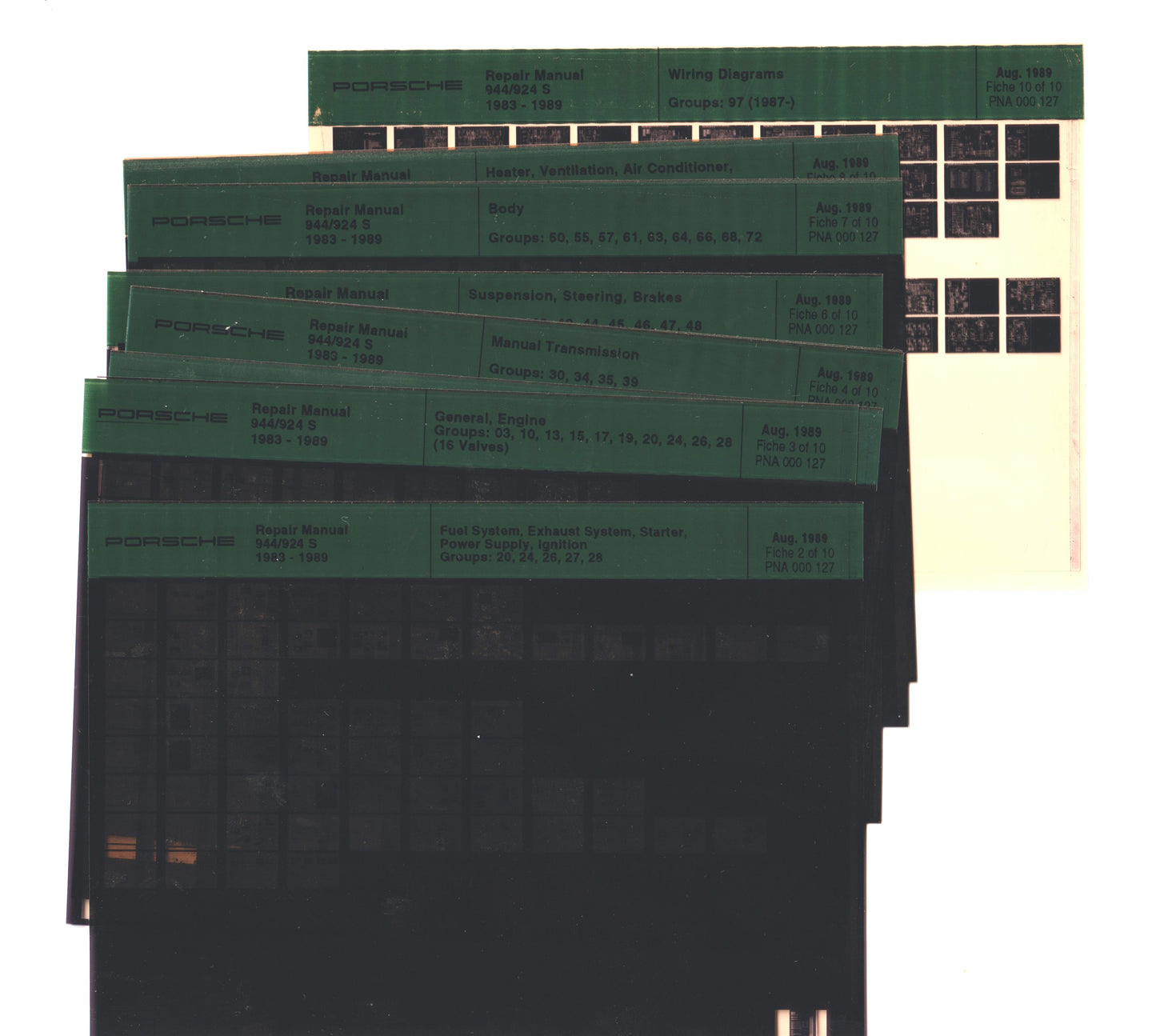 New OEM 1983-1989 Porsche 944 - 924S Repair Service Manual Microfiche, Part # PNA-000-127