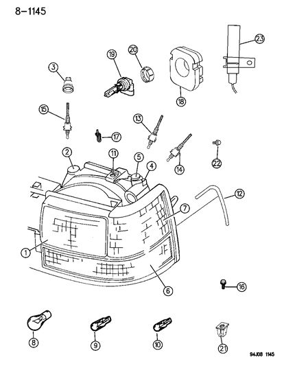 New 1994-1996 Fits Chrysler Grand Cherokee Headlamp - Part # 55054969