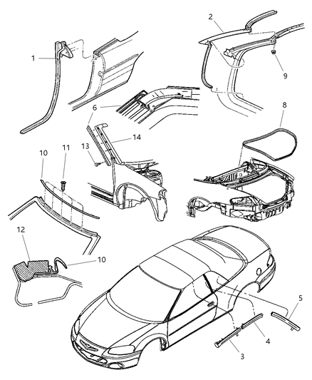 New 2003-2006 Fits Chrysler Sebring Weatherstrip - Part # 4878382AF