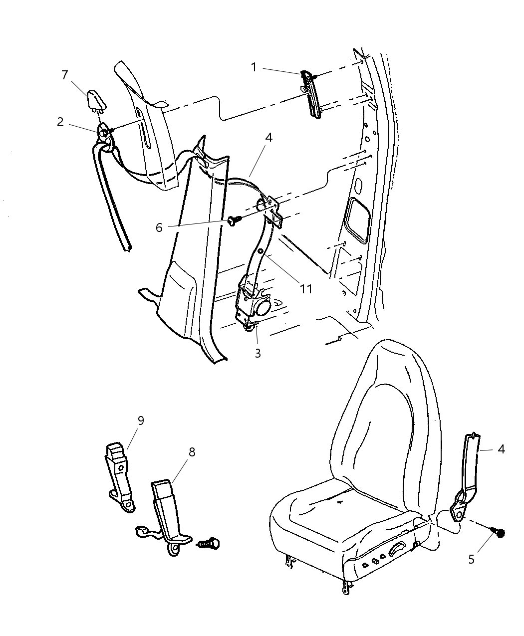 Seat Belt Front Inner Center, 40/20/40 Seat