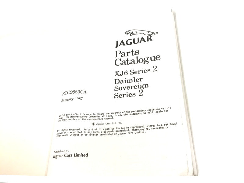 New OEM 1987 Jaguar XJ6 Daimler Sovereign (Series 2) Repair Operation Manual RTC9883CA
