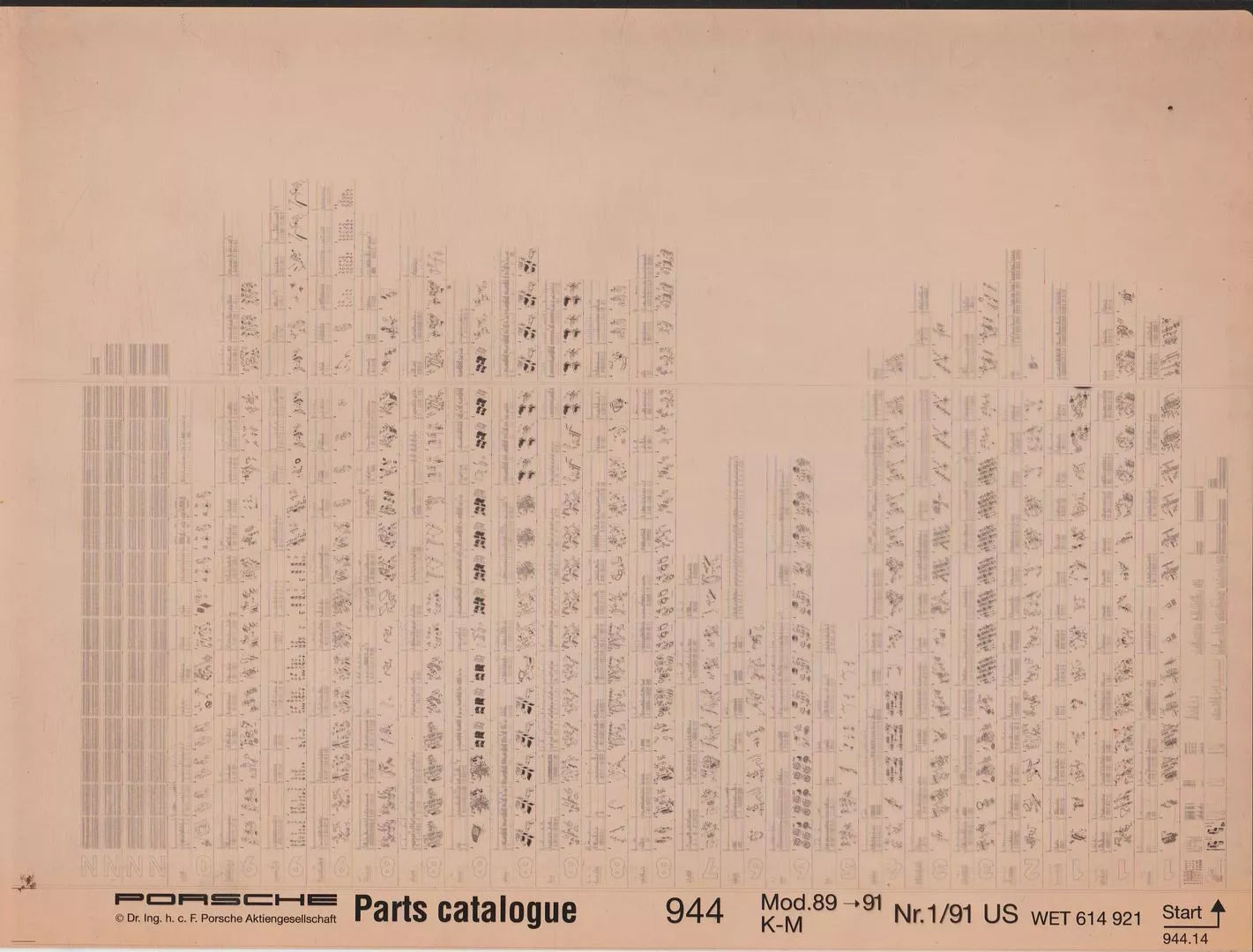 OEM 1989-1991 Porsche 944 Microfiche Parts Illustrations Catalogue, Part # WET-614-921