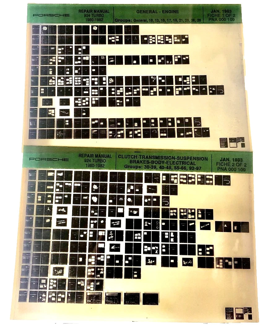 New OEM 1980-1982 Porsche 924 Turbo Repair Service Manual Microfiche, Part # PNA-000-109