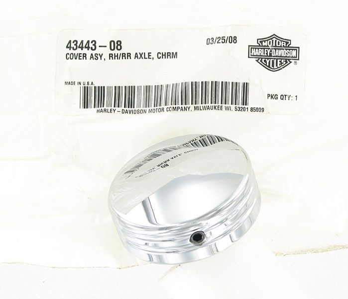 New OEM Genuine Harley-Davidson Cover Assembly Rh Rr Axle Chrome, 43443-08