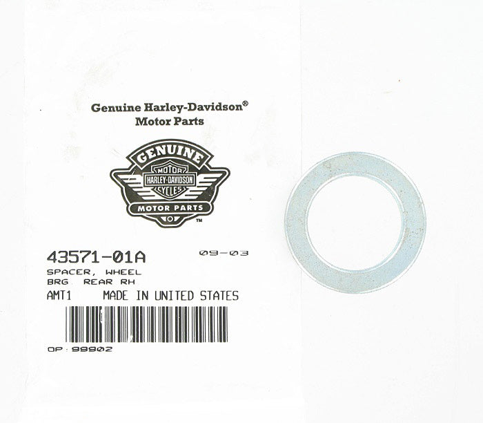 New OEM Genuine Harley-Davidson Spacer Wheel Bearing Rear Rh, 43571-01A