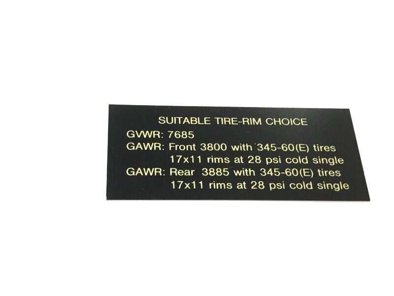 New OEM 1986-1993 Lamborghini LM002 Vehicle Manufacturer Tire Load Plate Sticker