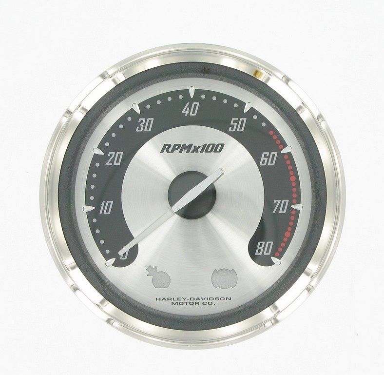 New OEM Genuine Harley-Davidson Tachometer 4" Spun Aluminium Face 5500 Redline, 67522-04B