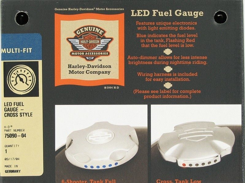 New OEM Genuine Harley-Davidson Led Fuel Gauge Cross Cap Style Carb, 75090-04