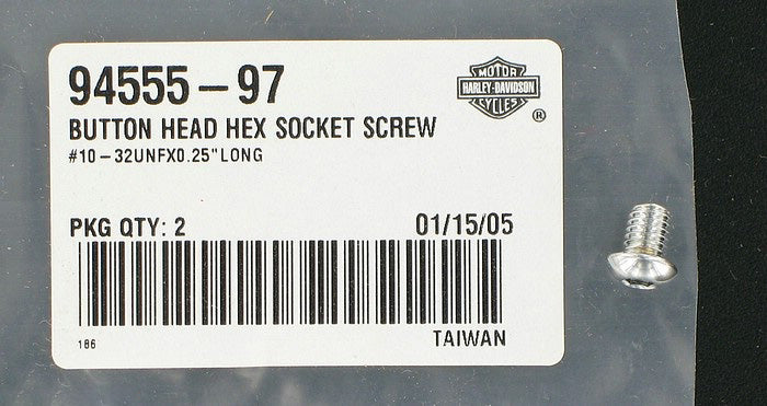 New OEM Genuine Harley-Davidson Screw Button Head 10-32 X 1 4" Timer Cover, 94555-97