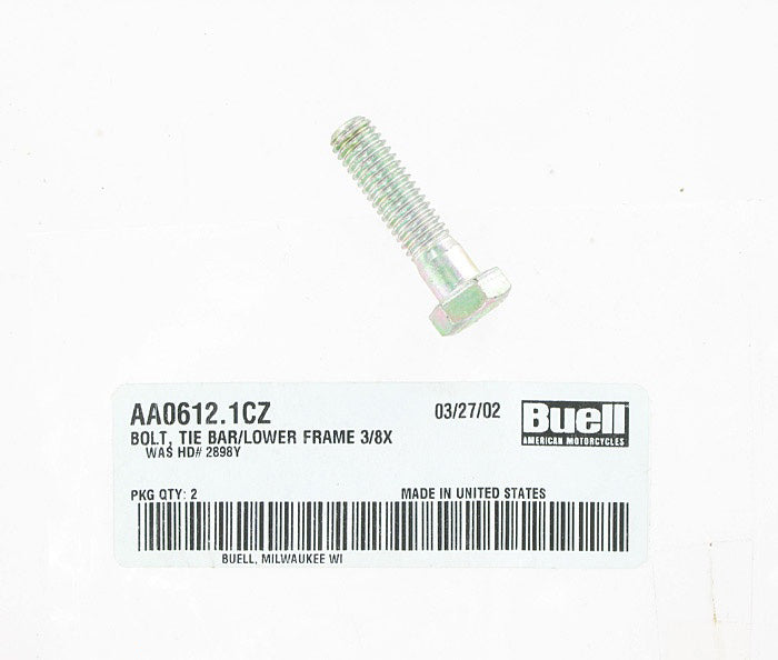 New OEM Genuine Harley-Davidson Bolt Tie Bar Lower Frame 3 8"-16 X 1-1 2" Grade 8, AA0612.1CZ