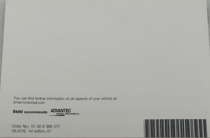 BMW Motorrad Factory Original, Owner'S Handbook - Part # 01408389377