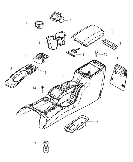 New 2005-2007 Fits Chrysler Liberty Cupholder-Floor Console - Part # 5142484AC