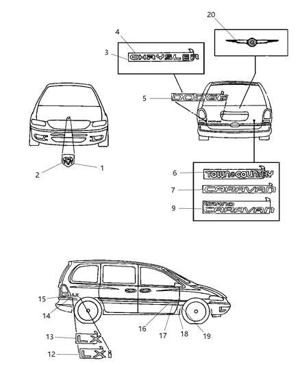 New 1996-2000 Fits Chrysler Grand Caravan, Town & Country Nameplate - Part # KS94SA1