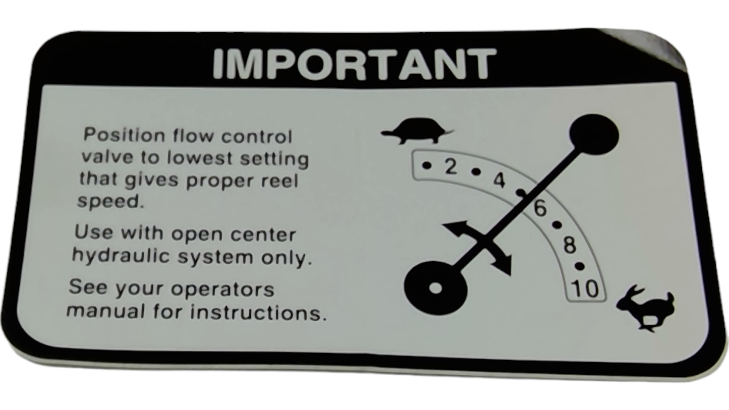 New OEM Genuine John Deere Label (Flow Control) Engli, Part # E84726