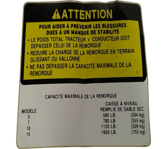 New OEM Genuine John Deere Label Caution (Fr), Part # M93417