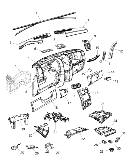 New 2011 Fits Chrysler Liberty Bezel-Instrument Panel - Part # 1WC921DVAA