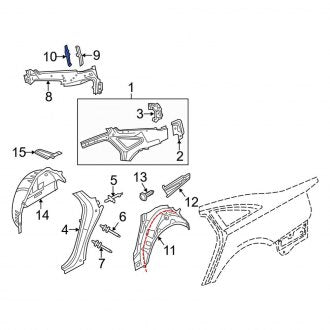 New OEM Genuine Audi, Right Quarter Panel Reinforcement Bracket - Part # 4G5809494