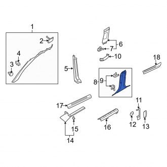 New OEM Genuine Audi, Left Upper Door Pillar Post Trim Set - Part # 4E0867239T4R2