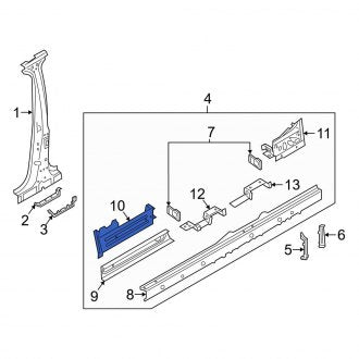 New OEM Genuine Audi, Front Right Outer Rocker Panel Reinforcement - Part # 4KE810270