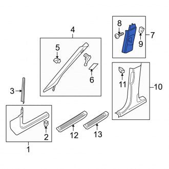 New OEM Genuine Audi, Right Upper Door Pillar Post Trim Set - Part # 8R0867244H5D3