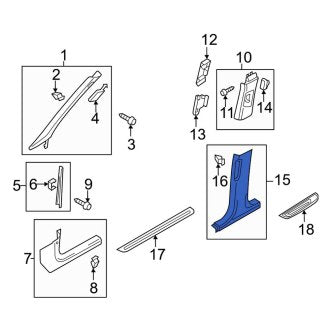 New OEM Genuine Audi, Left Upper Door Pillar Post Trim Set - Part # 8K0867281CV95