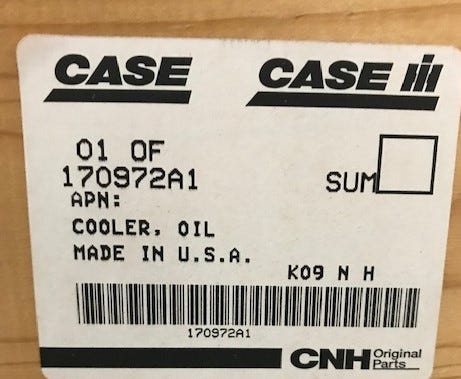 New OEM Genuine CNHi, Cooler Oi - Part # 170972A1